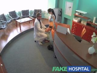 FakeHospital enchanting patient bent over the receptionists desk and fucked from behind